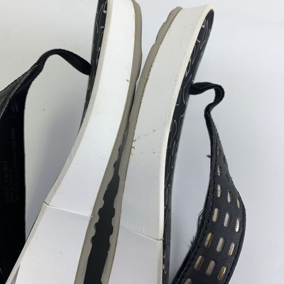 Clarks Liya Bevin Sandal Thong Slip On Low Wedge Black Metallic Cut Out Women 11 - Picture 11 of 15